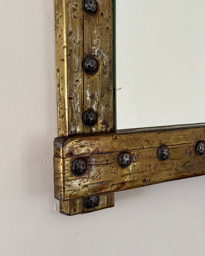 Hammered Brass Mirror with Studded Frame