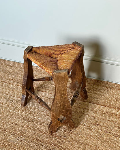 Mid-century French Triangular Rush Seat Stool