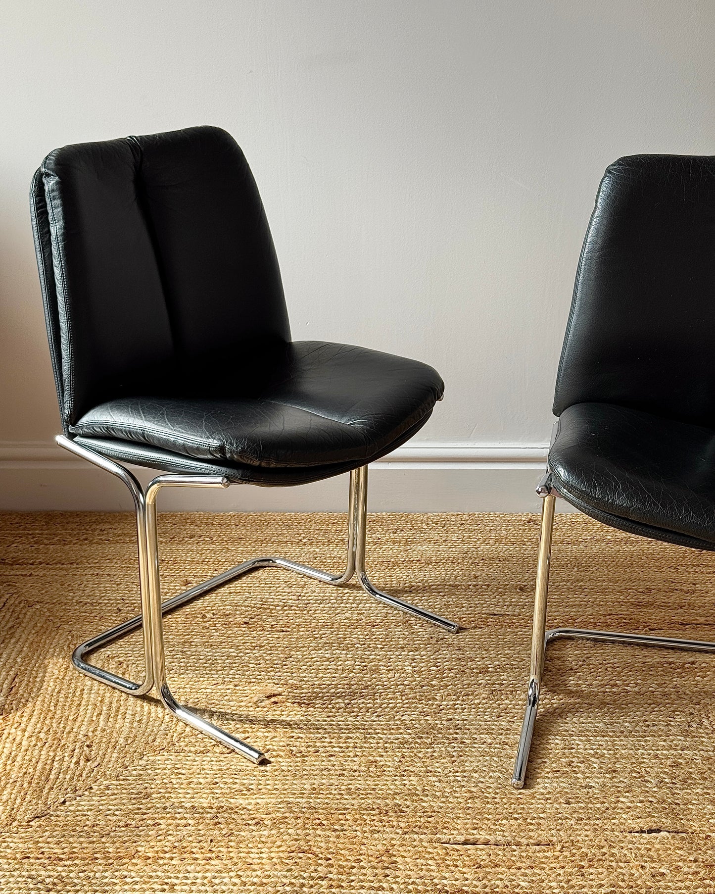 Set of Four Chrome and Leather Dining Chairs, Attributed to Tim Bates for Pieff 1970s