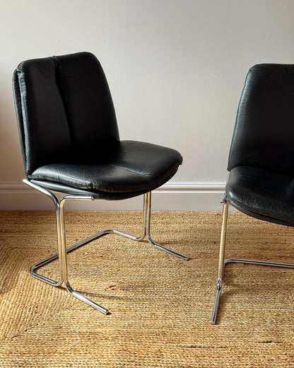 Set of Four Chrome and Leather Dining Chairs, Attributed to Tim Bates for Pieff 1970s