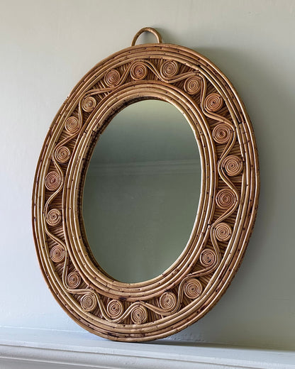 French Rattan Coiled Frame Mirror