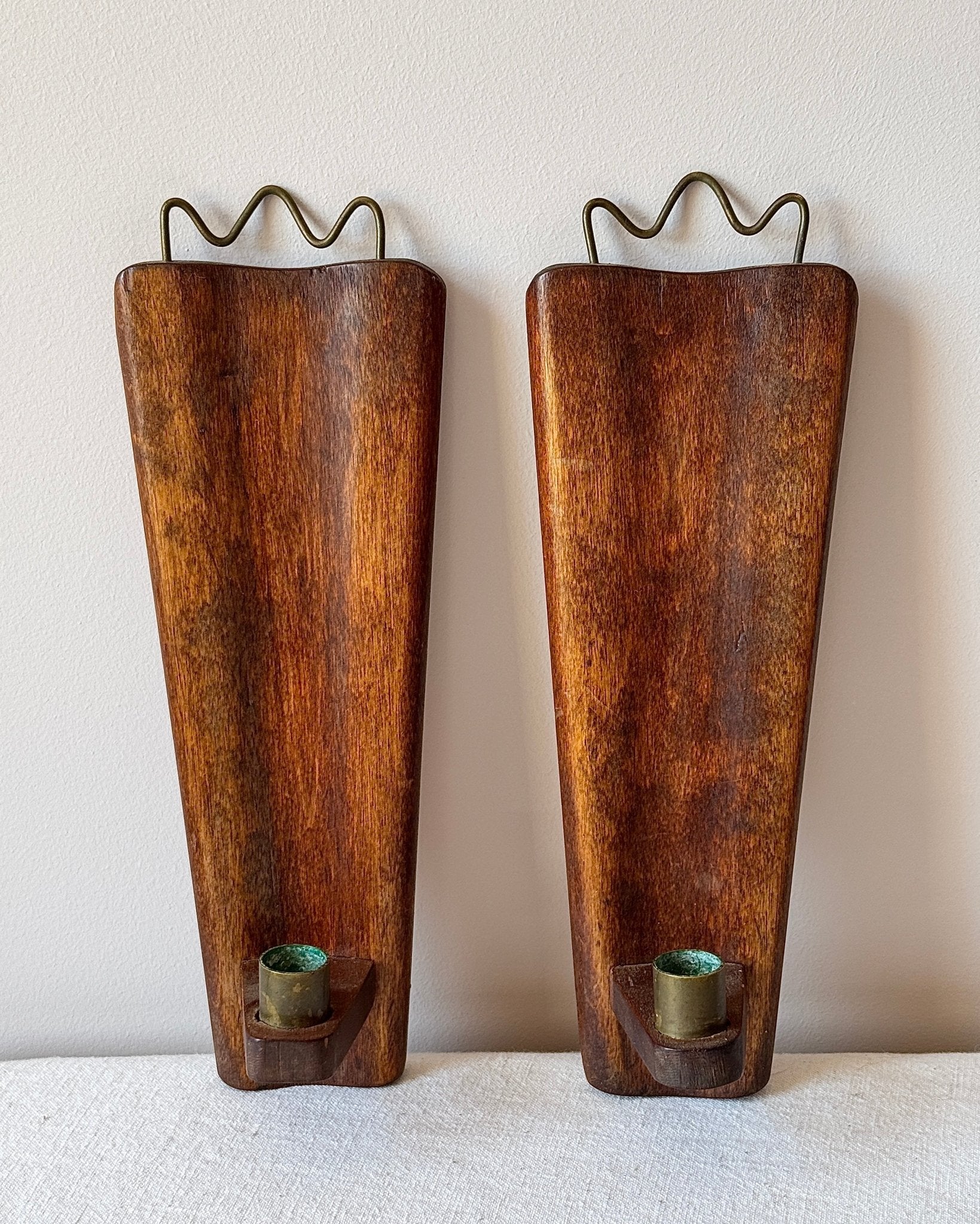 Pair of Swedish Candle Sconces with Brass Crest - Club Sourced