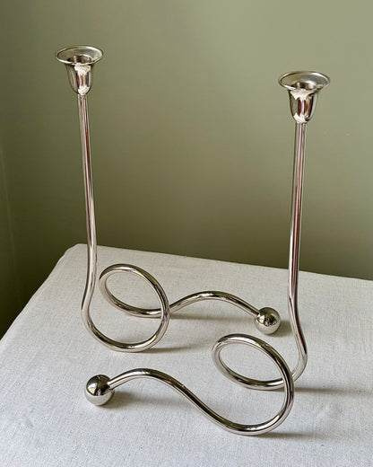 1990’s Italian Chrome Tall Sculptural Candlesticks