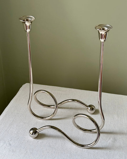 1990’s Italian Chrome Tall Sculptural Candlesticks