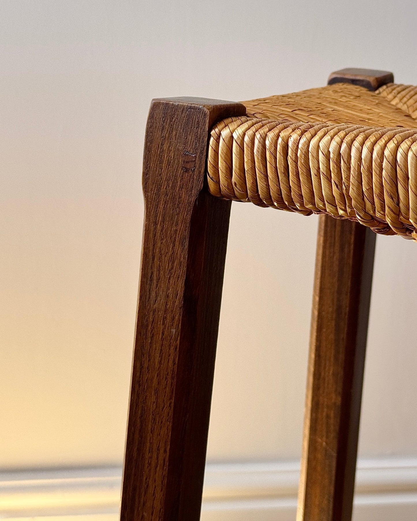 Pair of French Oak Rush Bar Stools - Club Sourced