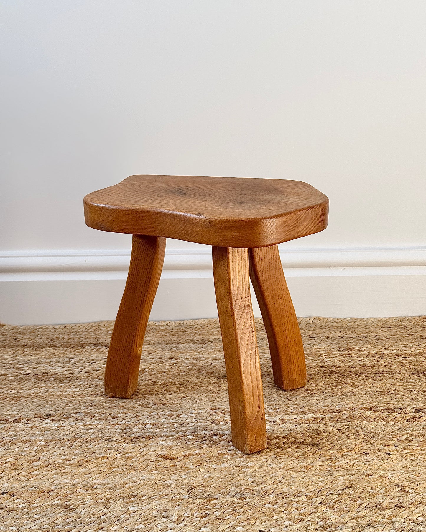 French Mid-century Irregular Elm Stool