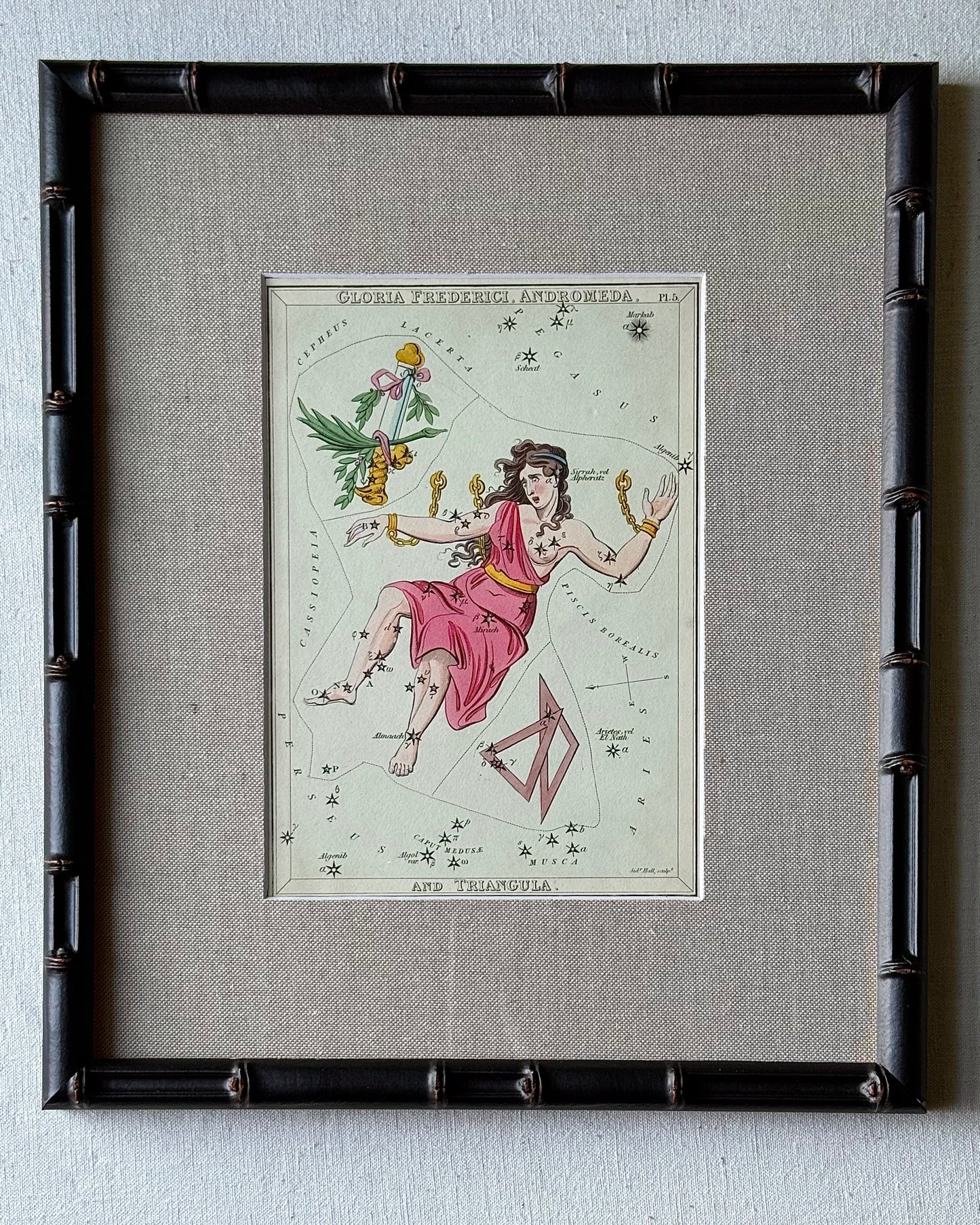Antique Hand-Painted Constellation Print ‘Urania’s Mirror’ by Sidney Hall c. 1825