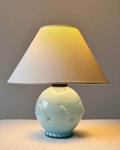 Art Deco Blue Opaline Rope Table Lamp - Club Sourced