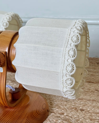Pair of Swedish 1970s Markslöjd Pine Wall Lamps with Linen Shades