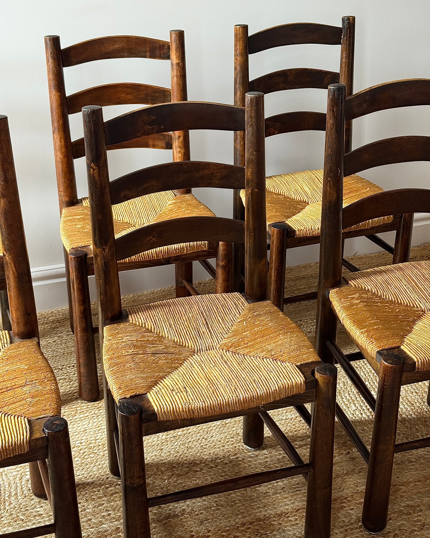 Set of 6 French Rush Ladderback Dining Chairs