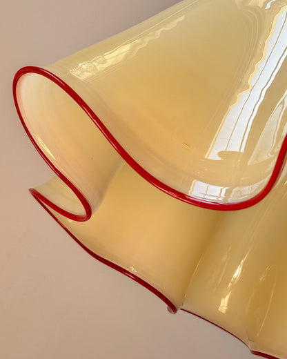 Large Murano Buttery Yellow & Red Rim Handkerchief Pendant, c. 1970s