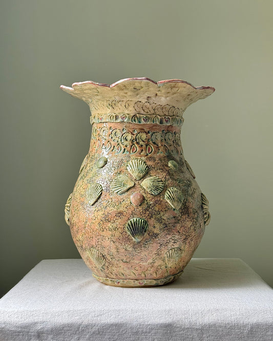 Large Studio Pottery Shell Vase