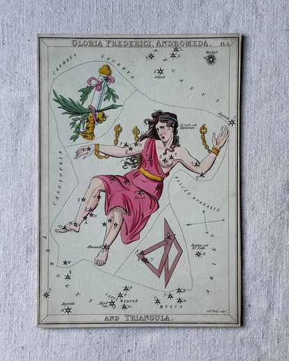 Antique Hand-Painted Constellation Print ‘Urania’s Mirror’ by Sidney Hall c. 1825