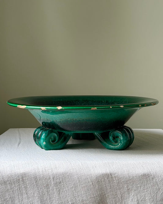 Early 20th Century Italian Green Glazed Ceramic Bowl with Scroll Feet