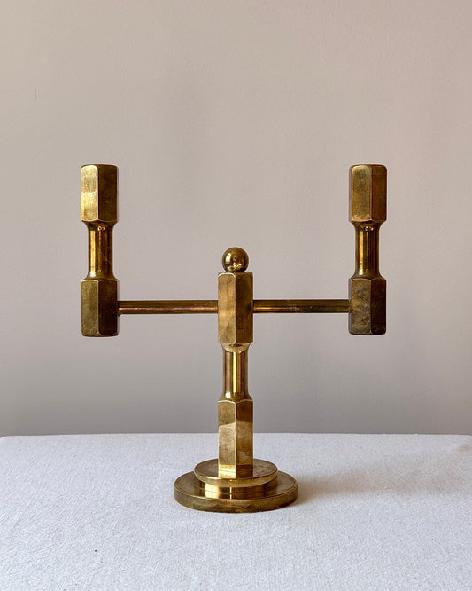 Swedish Brass Geometric Candelabra
