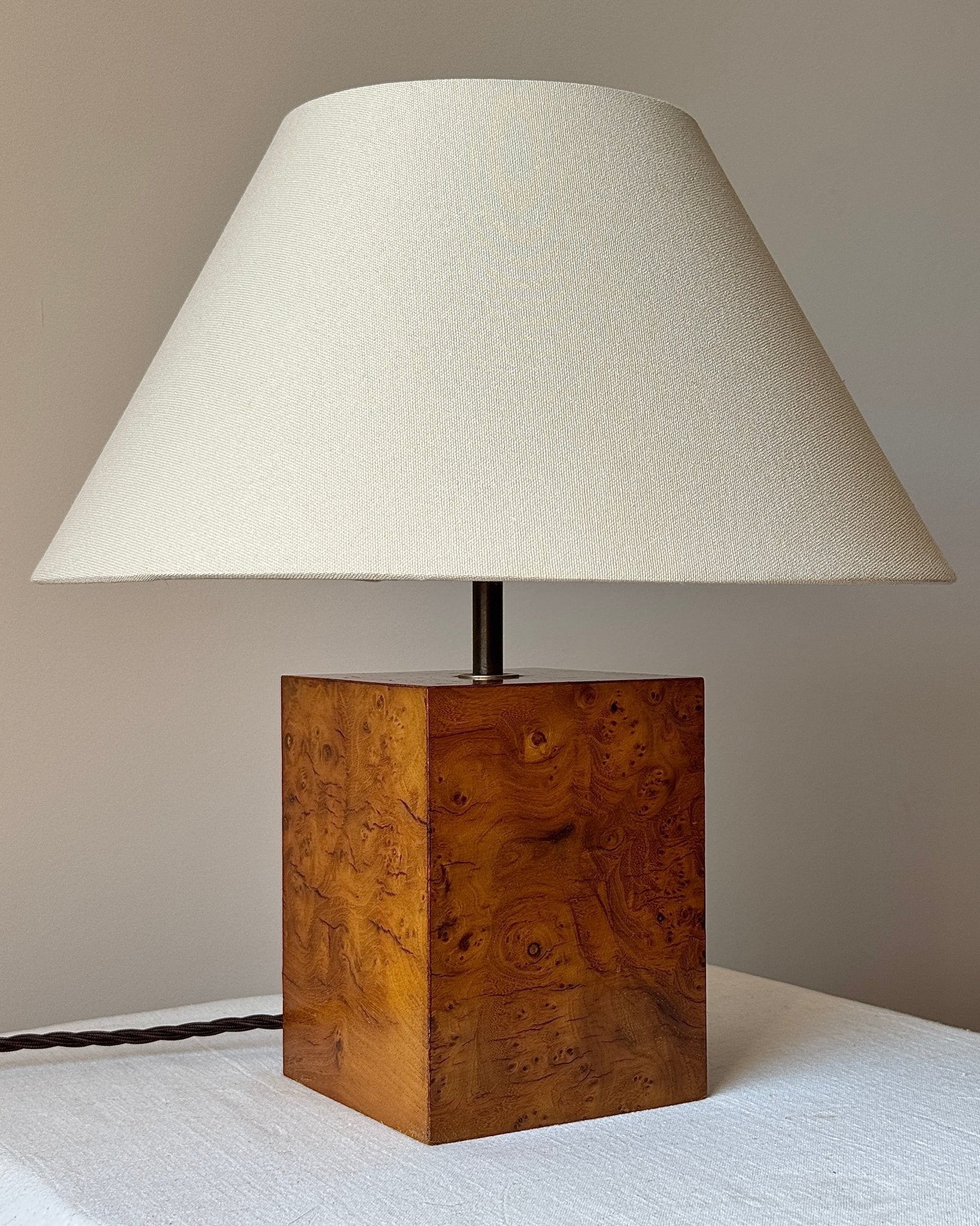 French Burl Cube Lamp, c. 1970s - Club Sourced