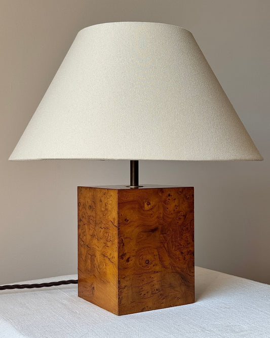 French Burl Cube Lamp, c. 1970s - Club Sourced