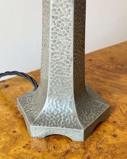 English Arts & Crafts Hammered Pewter Table Lamp
