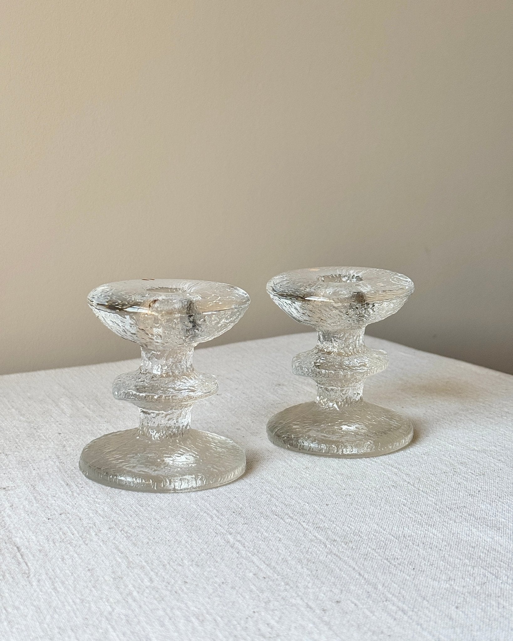 Pair of Mid-century Iittala Glass Candleholders - Club Sourced