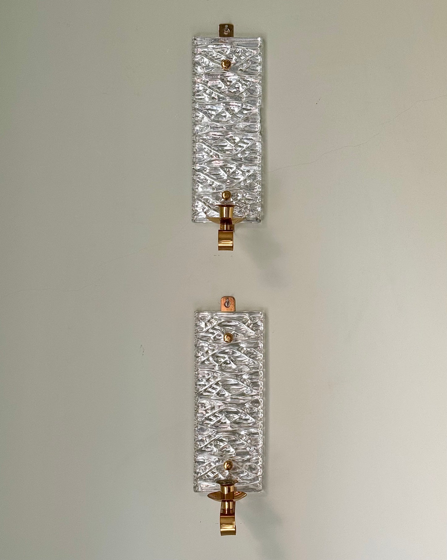 Pair of Swedish Mid-Century Glass and Brass Wall Sconces by Malmö Metallvarufabrik AB