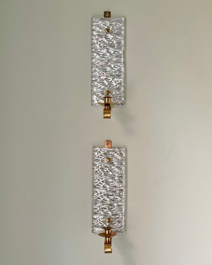 Pair of Swedish Mid-Century Glass and Brass Wall Sconces by Malmö Metallvarufabrik AB
