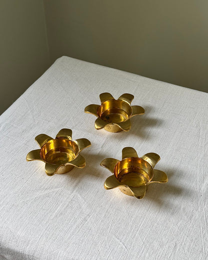 Set of 3 Swedish Mid-century Brass Flower Tealight Holders