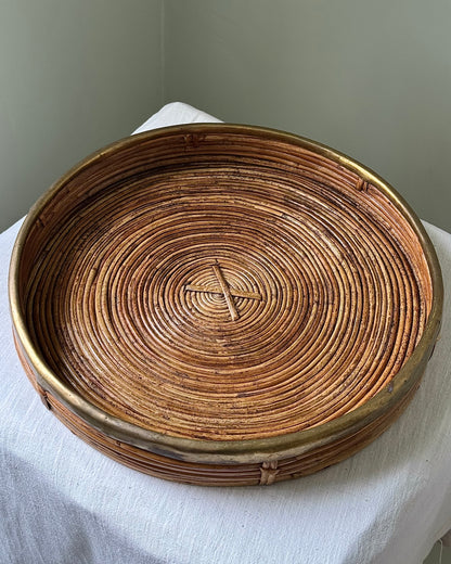 Large Italian Pencil Reed & Brass Round Tray