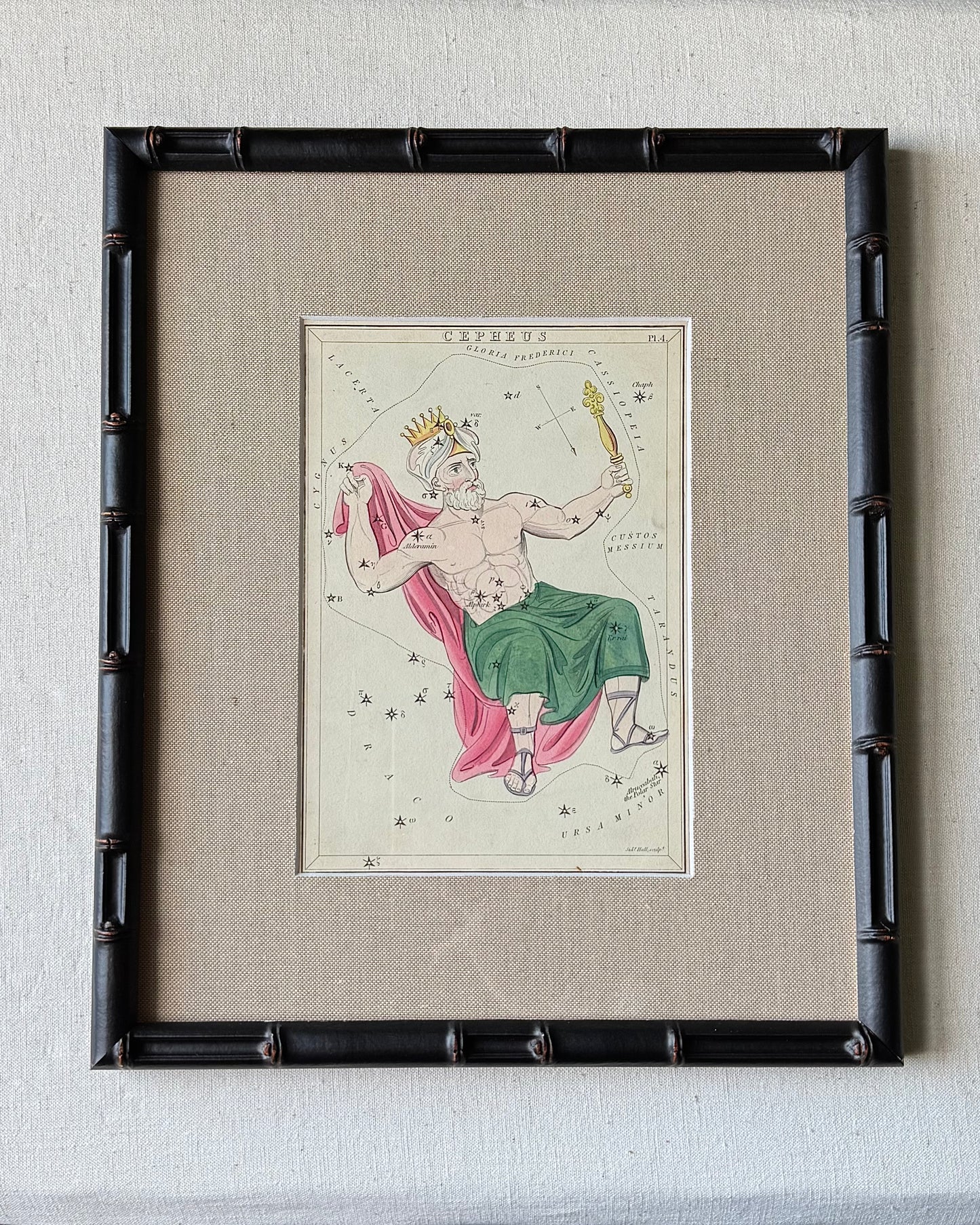 Antique Hand-Painted Constellation Print ‘Urania’s Mirror’ by Sidney Hall c. 1825