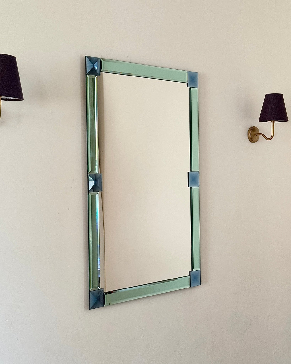 Italian Bevelled Green & Blue Mirror - Club Sourced