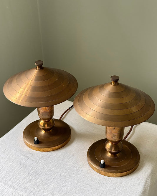 Pair of Brass Art Deco Belgian Table Lamps, signed Gersyl