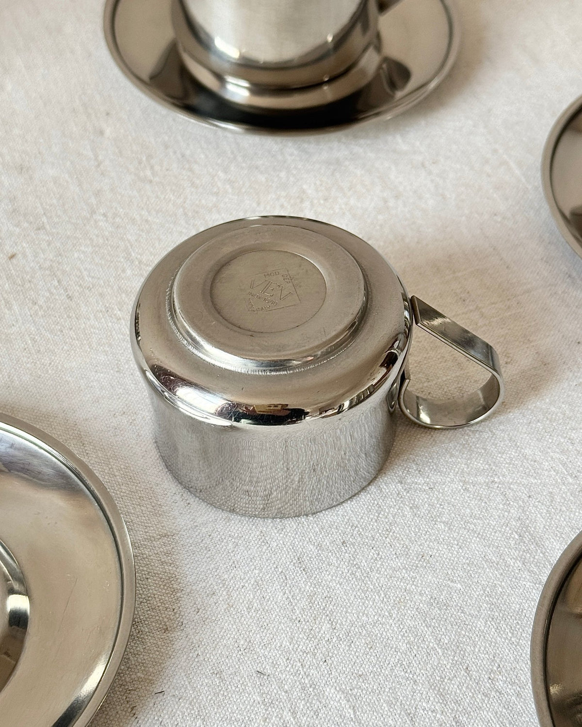 Italian Stainless Steel Espresso Cup and Saucer - 8 available - Club Sourced