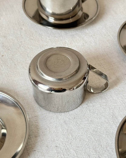 Italian Stainless Steel Espresso Cup and Saucer - 8 available - Club Sourced