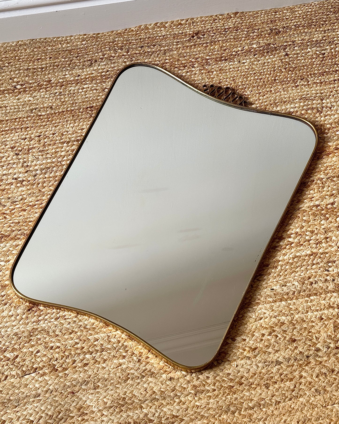 Italian Brass Sheild Mirror and Console, Attributed to Gio Ponti, c.1950s