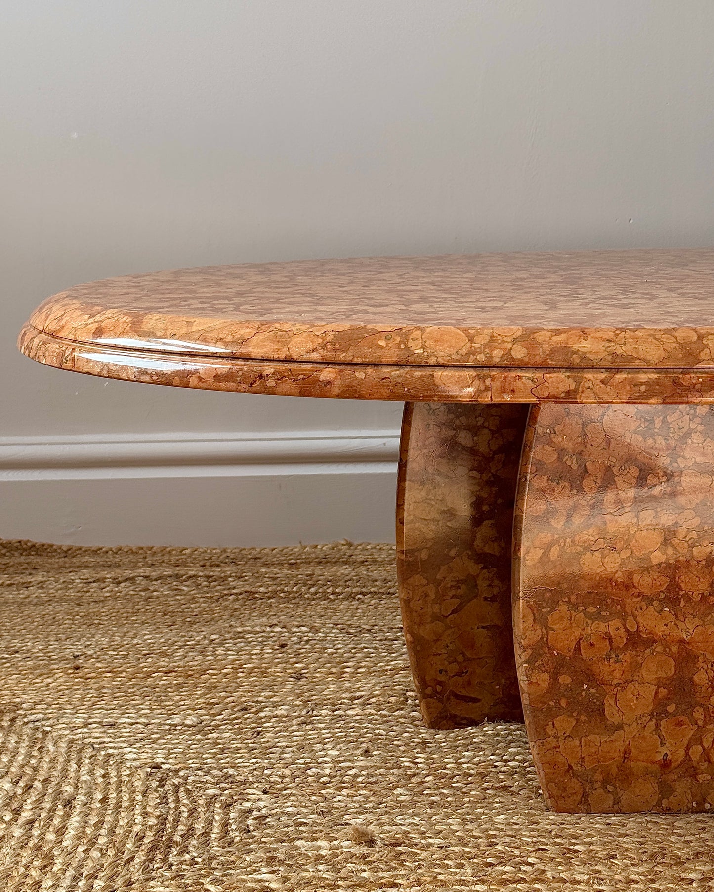 Large Italian Rosso Verona Marble Oval Coffee Table