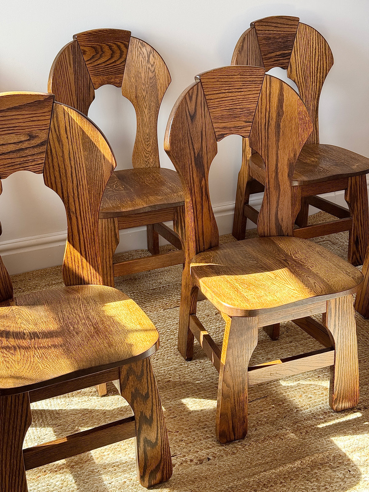 Set of 6 Belgian Oak Dining Chairs, c.1970