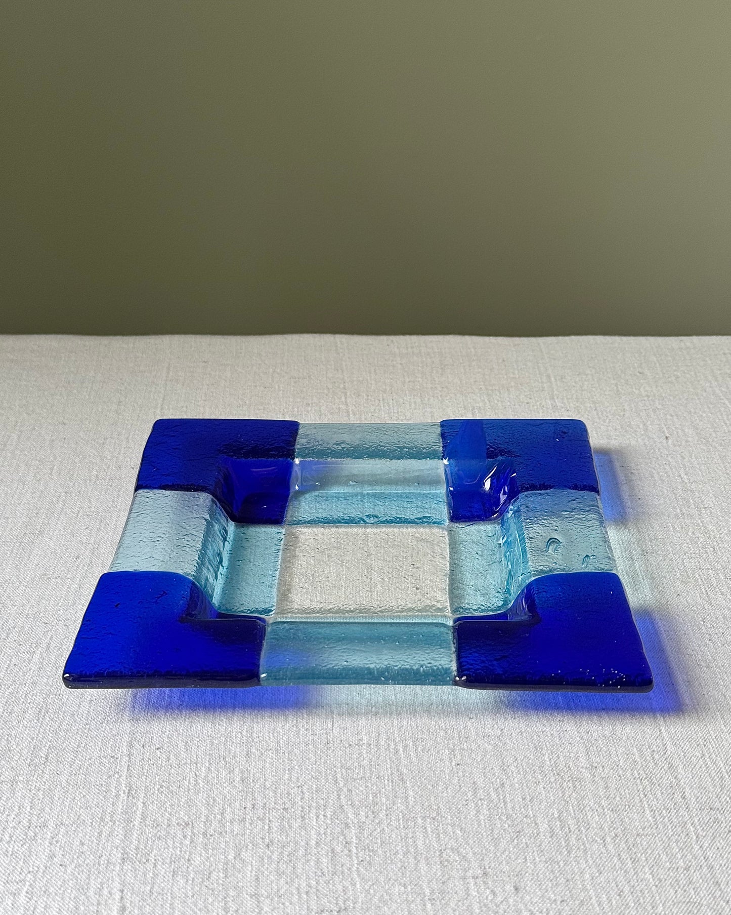 Scandinavian Geometric Blue & Aqua Glass Dish, 1970’s