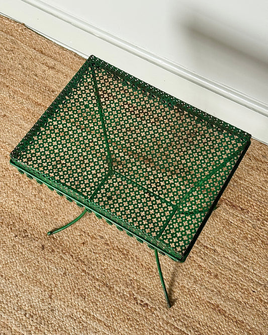 Mid-Century French Perforated Iron Side Table in the style of Mathieu Matégot
