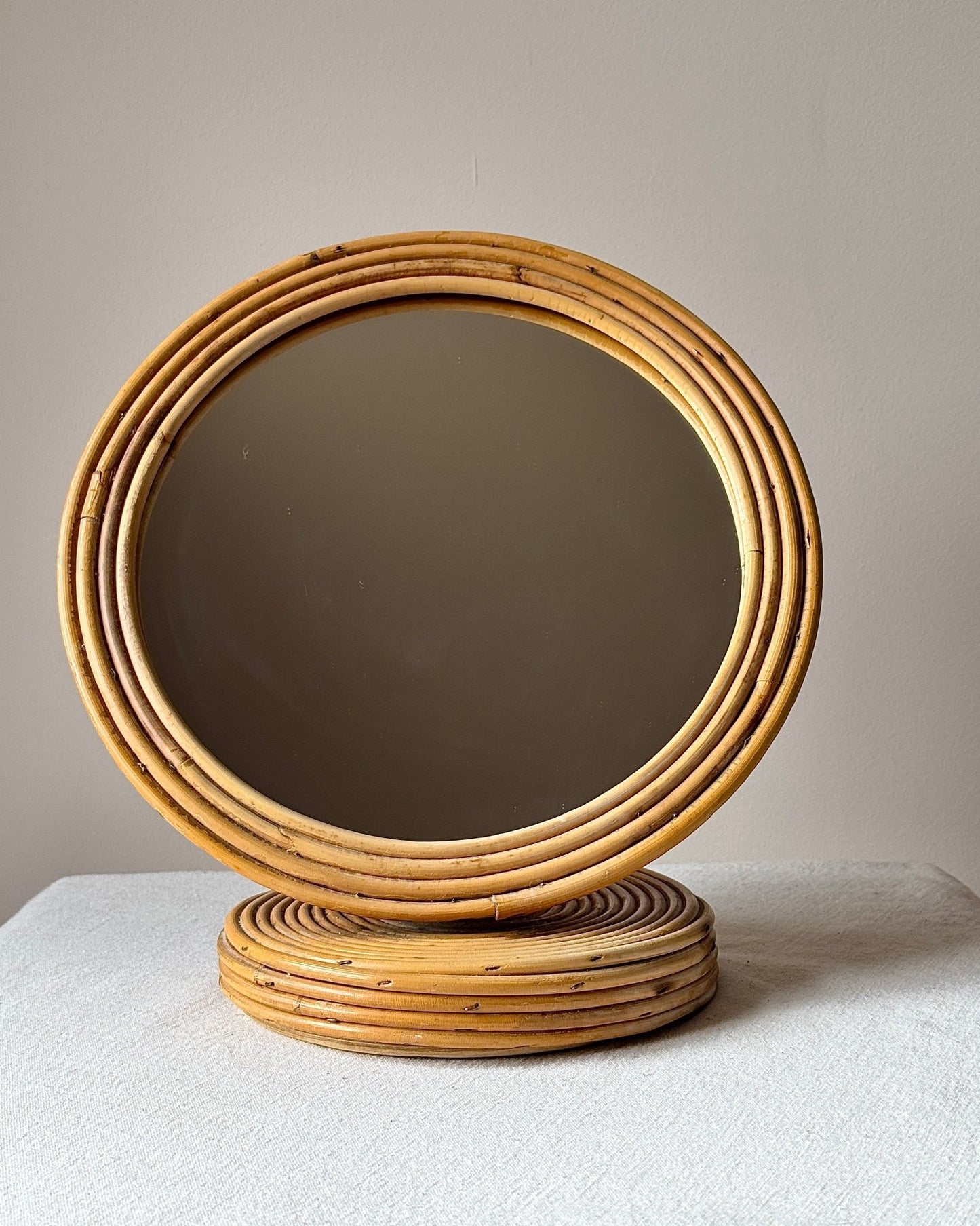 French Pencil Reed Pedestal Vanity Mirror - Club Sourced