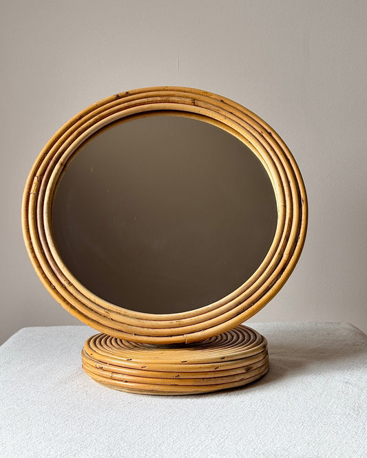 French Pencil Reed Pedestal Vanity Mirror