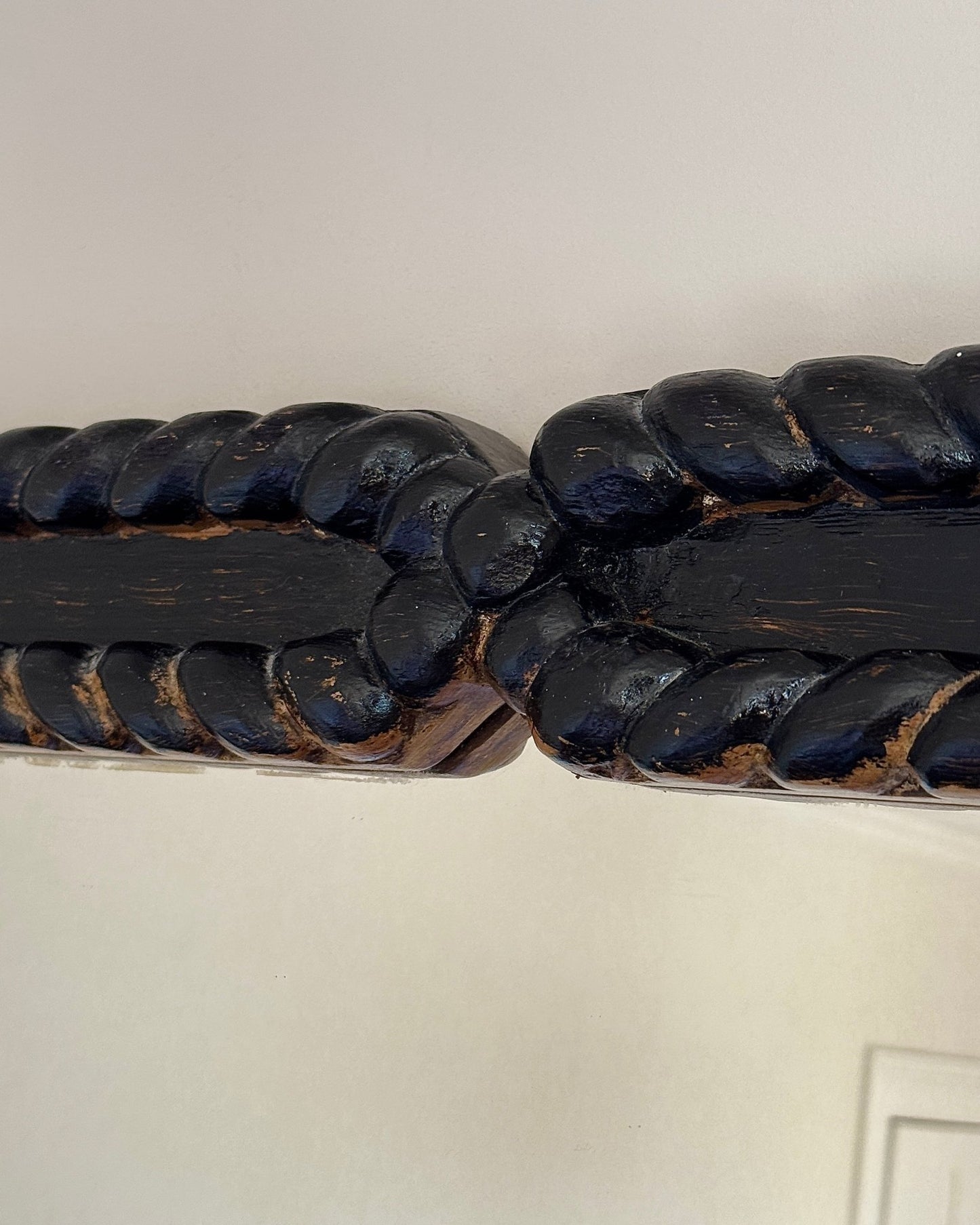 Large Black Oak Twisted Rope Mirror, Late 19th Century - Club Sourced