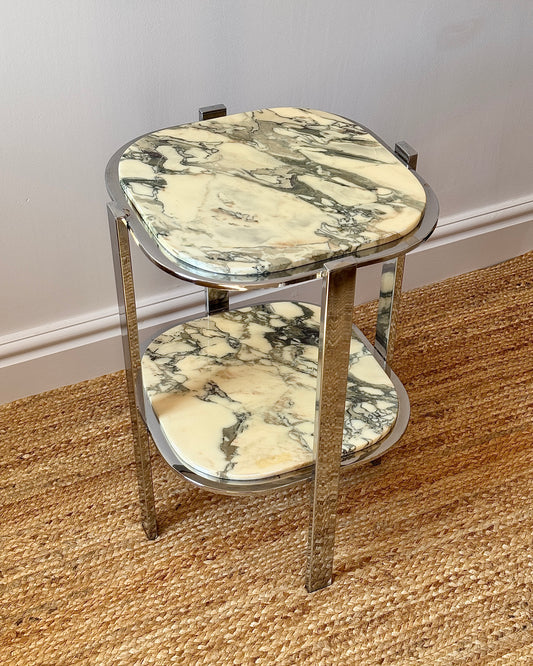 Italian Chrome & Green Veined Marble Side Table