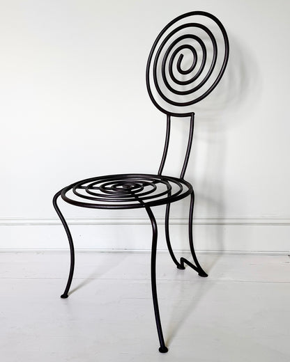Pair of French Atelier Wrought Iron Spiral Chairs, Signed JTS