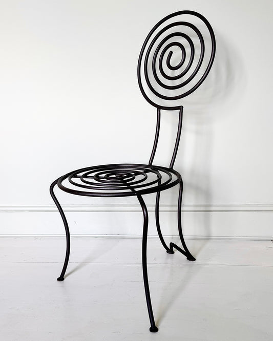 Pair of French Atelier Wrought Iron Spiral Chairs, Signed JTS