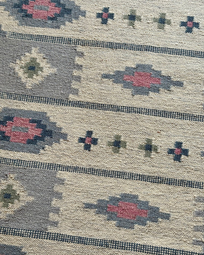 Blue Swedish Wool Röllakan Flatweave with Lozenge Motifs - Club Sourced