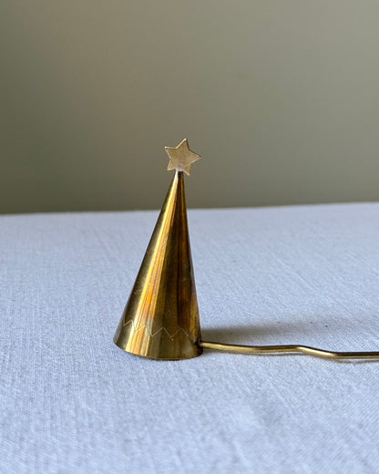 Swedish Mid-Century Wiggle Brass Candle Snuffer with Star Finial