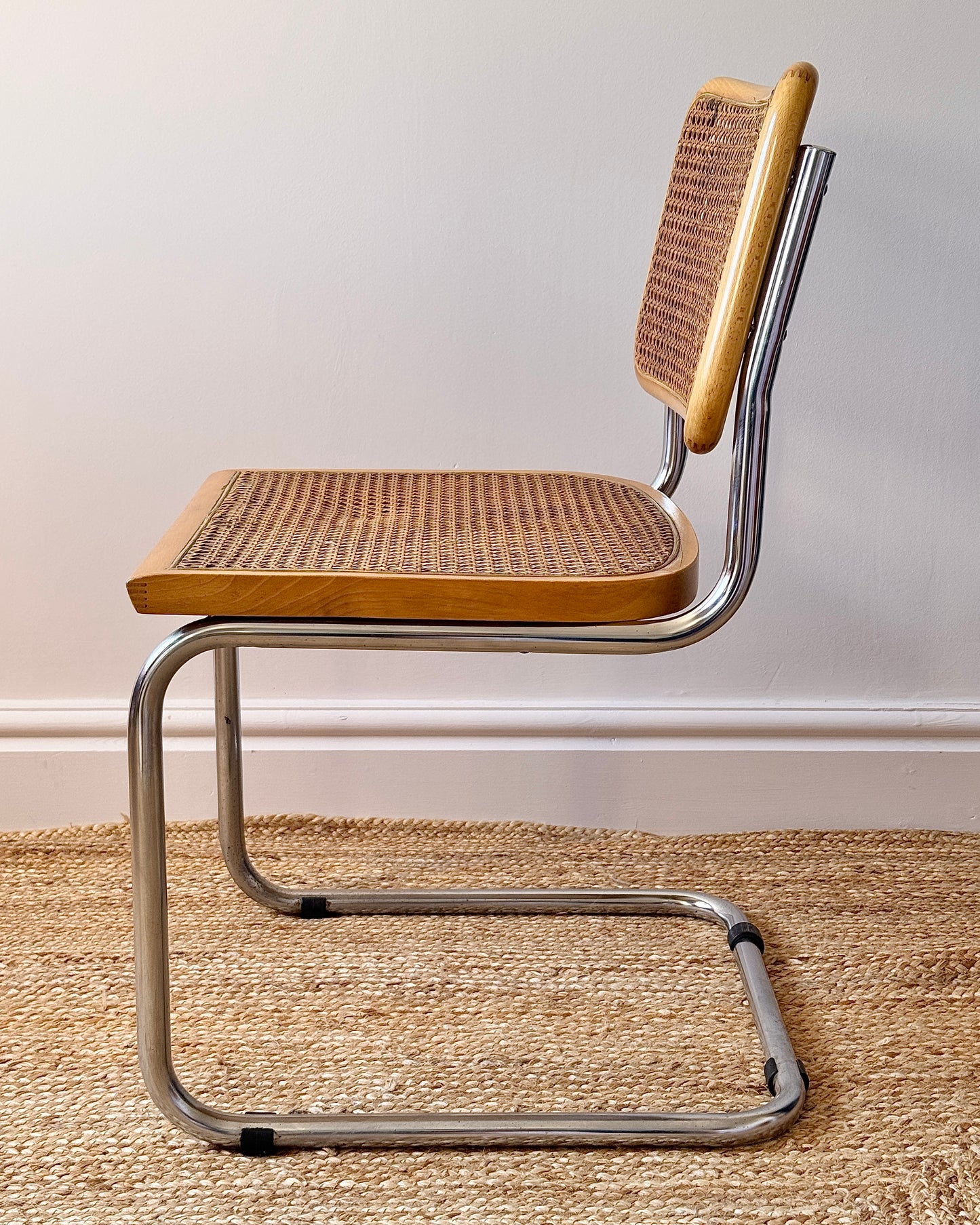 Italian Cantilever Chrome & Cane Chair in the Style of Marcel Breuer