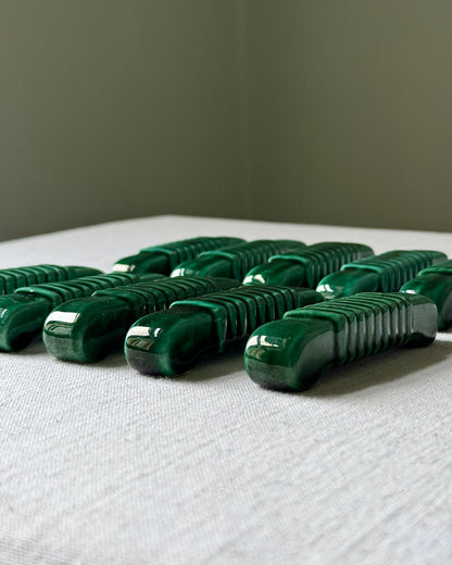Set of 10 x French Mid-century Glossy Green Ceramic Cutlery Rests