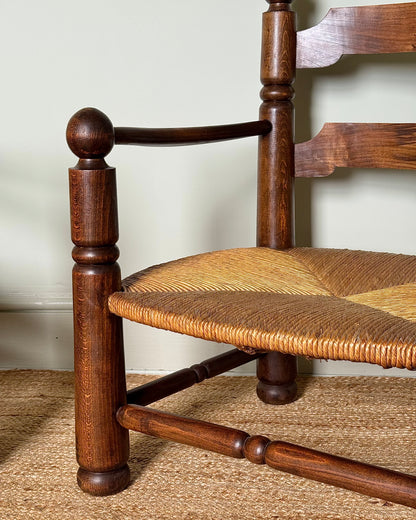 Pair of Charles Dudouyt Oak and Rush Armchairs, 1940s
