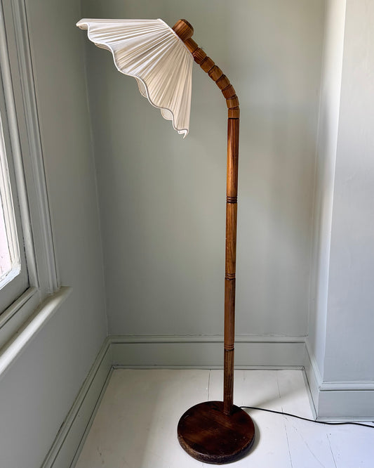 Vintage Swedish Floor Lamp with Original Silk Shade, 1950s