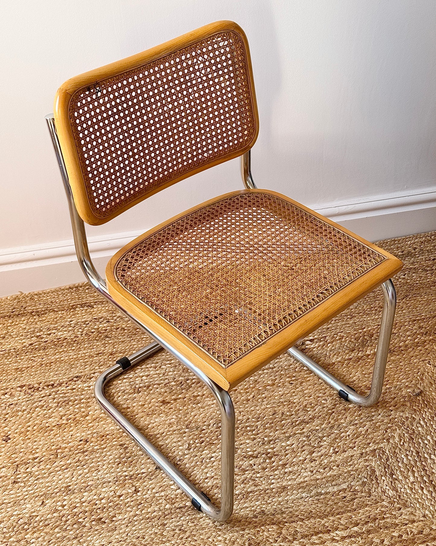 Italian Cantilever Chrome & Cane Chair in the Style of Marcel Breuer